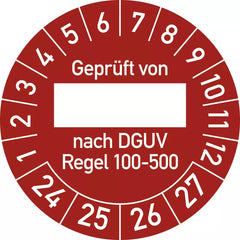 Prüfplakette Geprüft...DGUV Regel 100-500, 2024-2027, Folie, Ø 30 mm, 10 St./Bo.