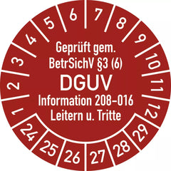 Prüfplakette Geprüft...BetrSichV...DGUV, 2024-2029, Folie, Ø 20 mm, 10 Stk./Bog.