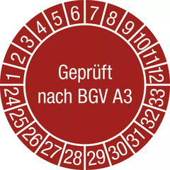 Prüfplakette Geprüft nach BGV A3 2024 - 2033, Folie, Ø 30 mm, 10 Stück/Bogen