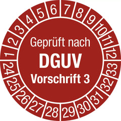 Prüfplakette Geprüft nach DGUV Vorsch. 3, 2024-2033, Folie, Ø 25 mm, 10 St./Bo.