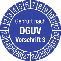 Prüfplakette Geprüft nach DGUV Vorsch. 3, 2023-2032, Folie, Ø 20 mm, 10 St./Bo.