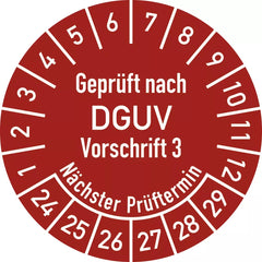 Prüfplakette Geprüft nach DGUV V3..., 2024-2029, Folie, Ø 20 mm, 500 Stück/Rolle