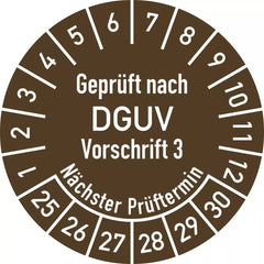 Prüfplakette Geprüft nach DGUV V3..., 2025-2030, Folie, Ø 20 mm, 500 Stück/Rolle