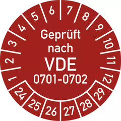 Prüfplakette Geprüft nach VDE 0701-0702 2024-2029, Folie, Ø 30 mm, 10 Stück/Bogen