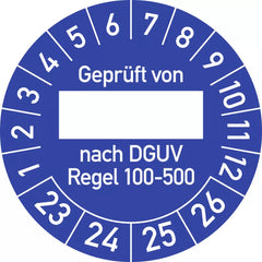 Prüfplakette Geprüft...DGUV Regel 100-500, 2023-2026, Folie, Ø 25 mm, 10 St./Bo.