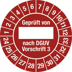 Prüfplakette Geprüft...DGUV Vorschrift 3, 2024-2033, Folie, Ø 25 mm, 10 St./Bo.