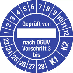 Prüfplakette Geprüft...DGUV Vorschrift 3 bis, 2023-2028, Folie, Ø 30 mm, 10 St./Bo.