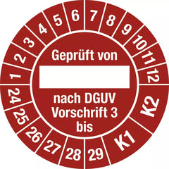 Prüfplakette Geprüft...DGUV Vorschrift 3 bis, 2024-2029, Folie, Ø 30 mm, 10 St./Bo.