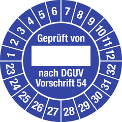 Prüfplakette Geprüft...DGUV Vorschrift 54, 2023-2032, Folie, Ø 30 mm, 10 St./Bo.