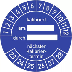 Prüfplakette kalibriert am: durch: nächster...2023-2028, Folie, Ø 40 mm, 10 St./Bo.