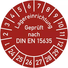 Prüfplakette Lagereinrichtung Geprüft... 2024-2029, Folie, Ø 30 mm, 10 Stk./Bog.