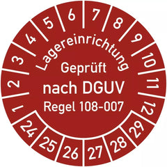 Prüfplakette Lagereinrichtung...Regel 108-007 2024-2029, Folie, Ø 30 mm, 10 St./Bo.