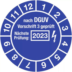 Prüfplakette nach DGUV,Nächste Prüfung, 2023, Folie, Ø 30 mm, 10 Stück/Bogen