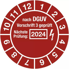 Prüfplakette nach DGUV,Nächste Prüfung, 2024, Folie, Ø 30 mm, 10 Stück/Bogen