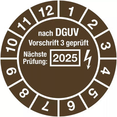 Prüfplakette nach DGUV,Nächste Prüfung, 2025, Folie, Ø 30 mm, 10 Stück/Bogen