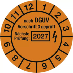 Prüfplakette nach DGUV,Nächste Prüfung, 2027, Folie, Ø 30 mm, 10 Stück/Bogen