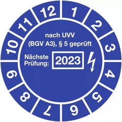 Prüfplakette Nächste Prüfung: 2023, Folie, Ø 30 mm, 10 Stück/Bogen