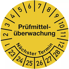 Prüfplakette Prüfmittelüberwachung 2023-2028, Dokumentenfolie, Ø 30 mm, 10 St./Bo.