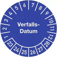 Prüfplakette Verfalls-Datum 2023-2028, Dokumentenfolie, Ø 25 mm, 10 Stück/Bogen