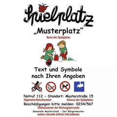 Spielplatzschild Sonderanfertigung, Alu, 500x750 mm