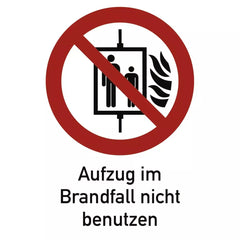 Aufzug im Brandfall nicht benutzen ISO 7010, Kombischild, Folie, 105x148 mm