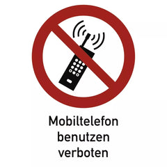 Eingeschaltete Mobiltelefone verboten ISO 7010, Kombischild, Folie, 131x185 mm