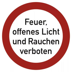 Feuer, offenes Licht und Rauchen verboten, Textschild, Alu, Ø 400 mm