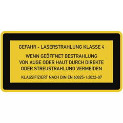 LASER KLASSE 4 DIN 60825-1, Textschild f. Zugangskl., Folie, 52x26 mm, 10 Stk./Bog.