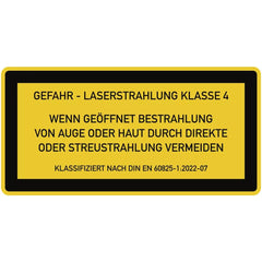 LASER KLASSE 4 DIN 60825-1, Textschild f. Zugangsklappen, Folie, 105x52 mm