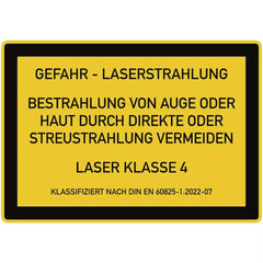 LASER KLASSE 4 DIN 60825-1, Textschild, Folie, 200x140 mm