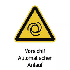 Vorsicht! Automatischer Anlauf ISO 7010, Kombischild, Alu, 131x185 mm