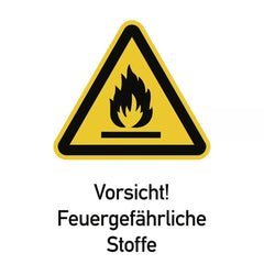 Vorsicht! Feuergefährliche Stoffe ISO 7010, Kombischild, Alu, 262x371 mm