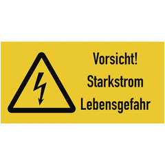 Vorsicht! Starkstrom Lebensgefahr, Kombischild, Folie, 105x52 mm