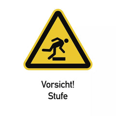 Vorsicht! Stufe ISO 7010, Kombischild, Folie, 131x185 mm