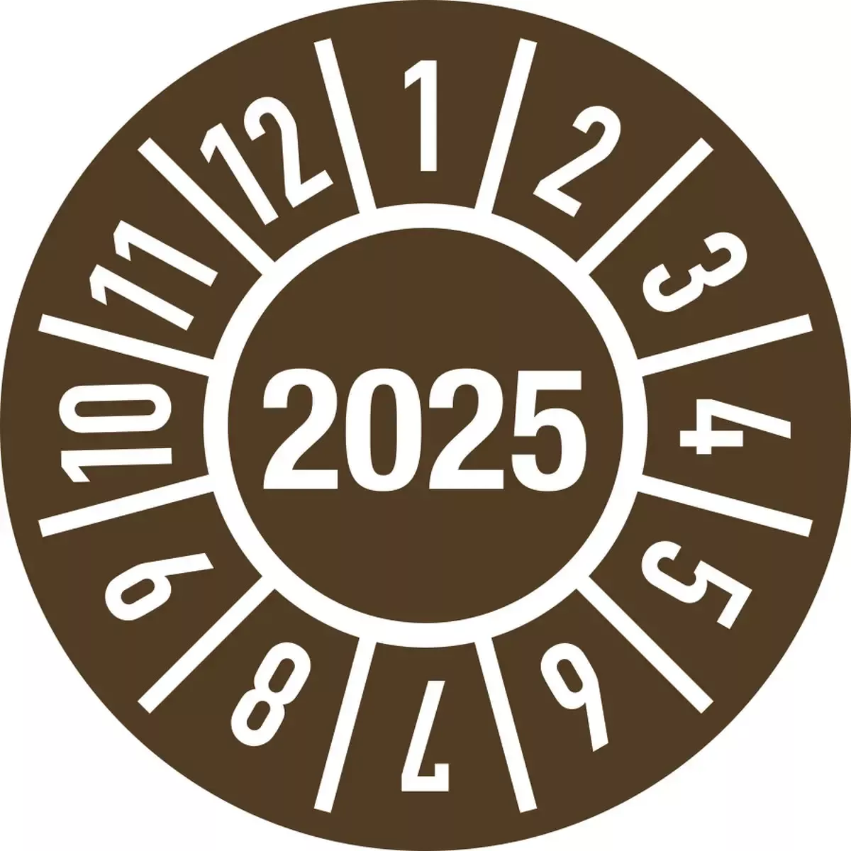 Hinweisschilder Prüfplakette Jahr 2025 mit Monaten, Folie, Ø 15 mm, 10 Stück Bogen für Warnen und hinweisen