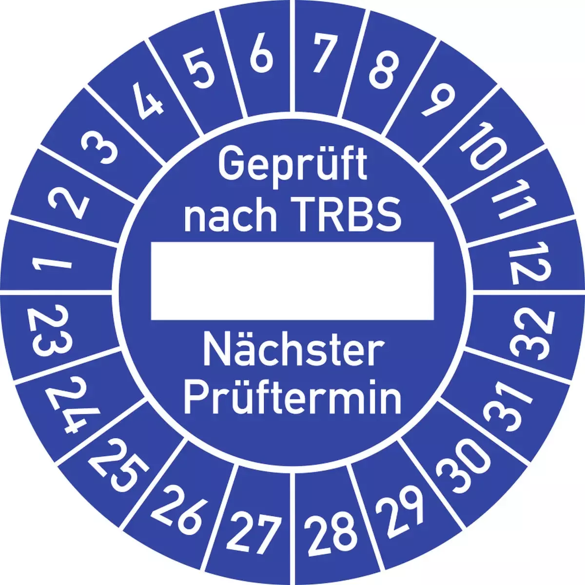 Hinweisschilder Prüfplakette Geprüft nach TRBS... 2023 - 2032, Folie, Ø 30 mm, 10 Stück Bogen für Warnen und hinweisen
