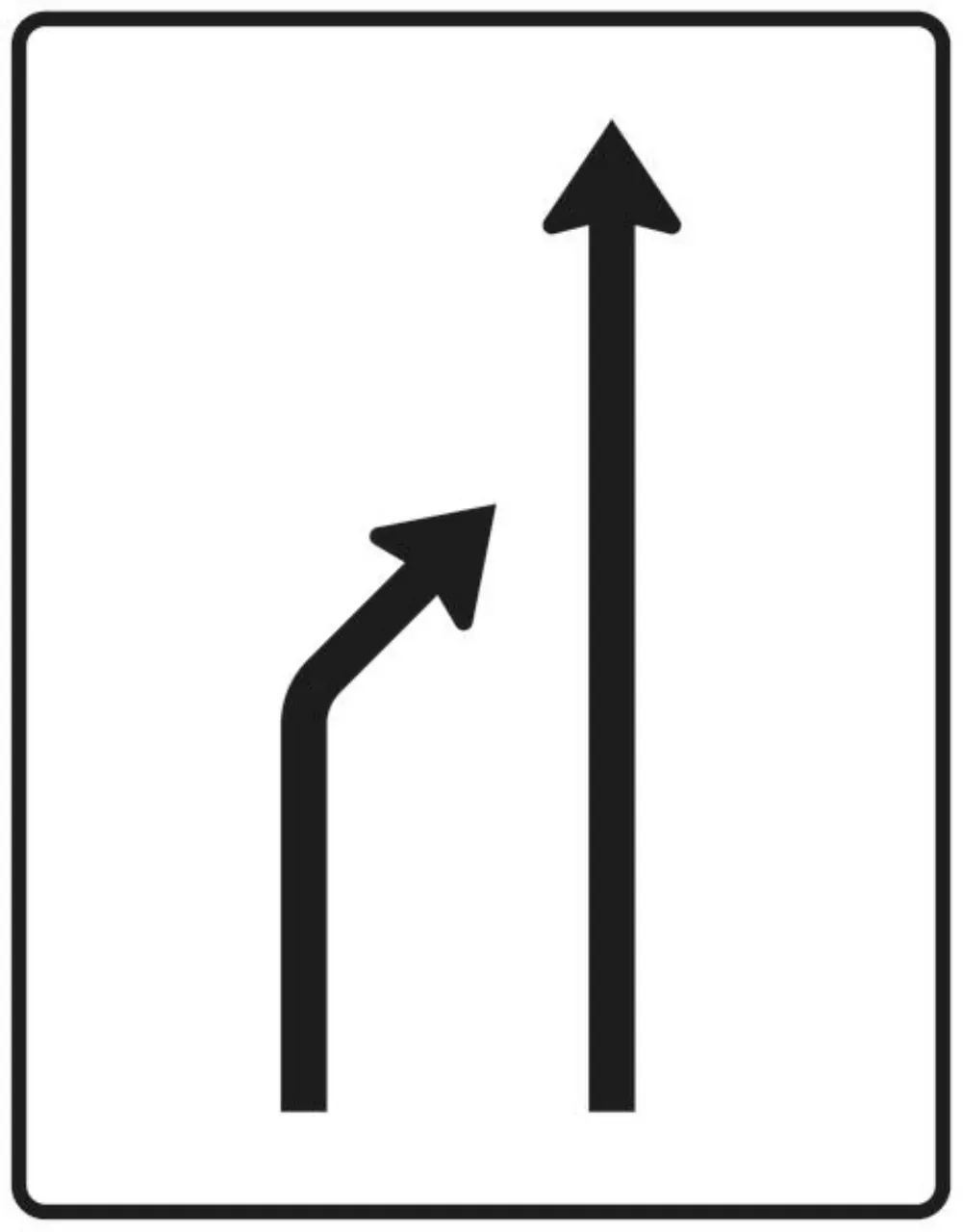 Verkehrszeichen 531-20 Einengungstafel - ohne Gegenverkehr - Einzug links, noch 1 Fahrstreifen - 1600x1250 Alform RA2