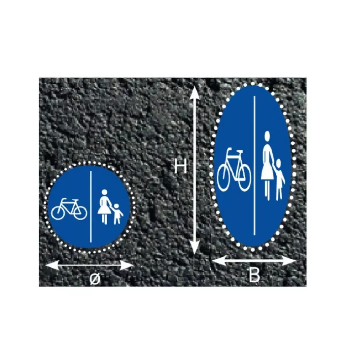 Fahrbahnmarkierung, Getrennter Rad und Gehweg, Radweg links, D: 600 mm, 2 Stück