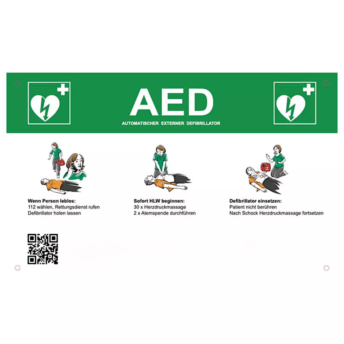 AED-Notfallschild mit Rettungshinweisen zur Montage über ARKY Wandkasten