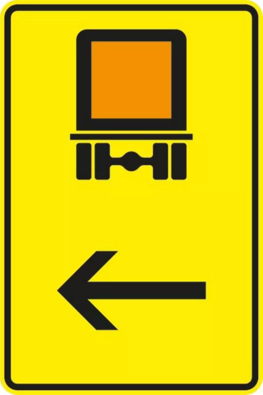 Richtzeichen 300-499 VZ422-12 Wegweiser für kennzeichnungspflichtige Fahrzeuge mit gefährlichen Gütern, hier links - 630x420 2 mm RA1 Bild 2 von 4 für Verkehrszeiche
