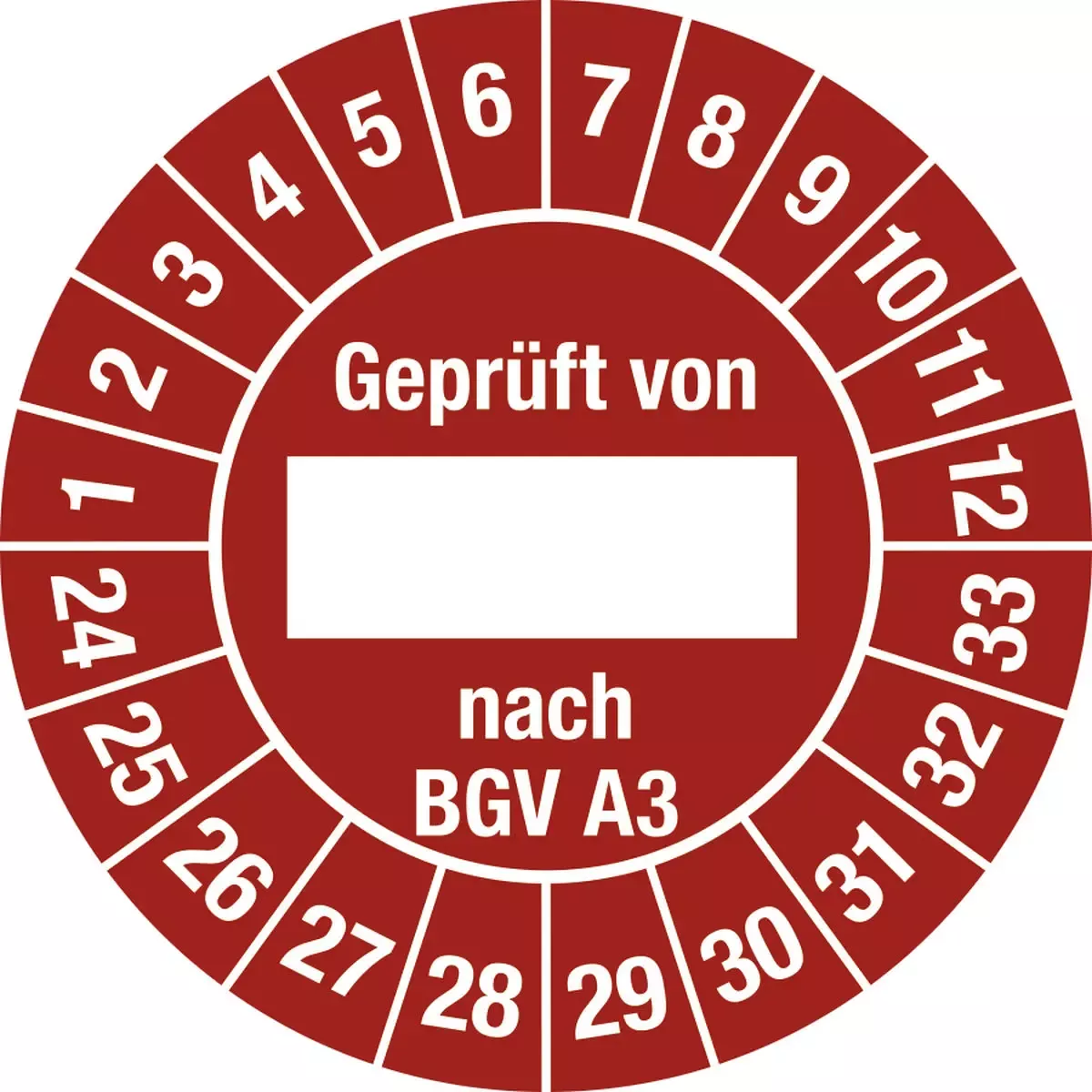 Hinweisschilder Prüfplakette Geprüft von nach BGV A3 2024 - 2033, Folie, Ø 25 mm, 10 Stück Bogen für Warnen und hinweisen