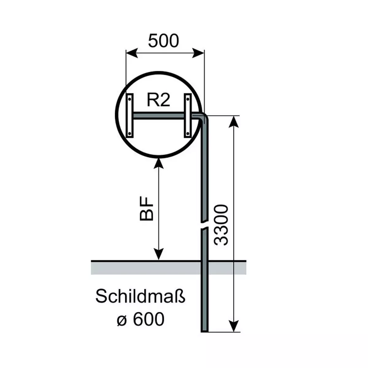 Ausleger-Rohrpfosten für Schilddurchmesser 600 mm, Standrohr 3300x60,3/2,9 mm verzinkt