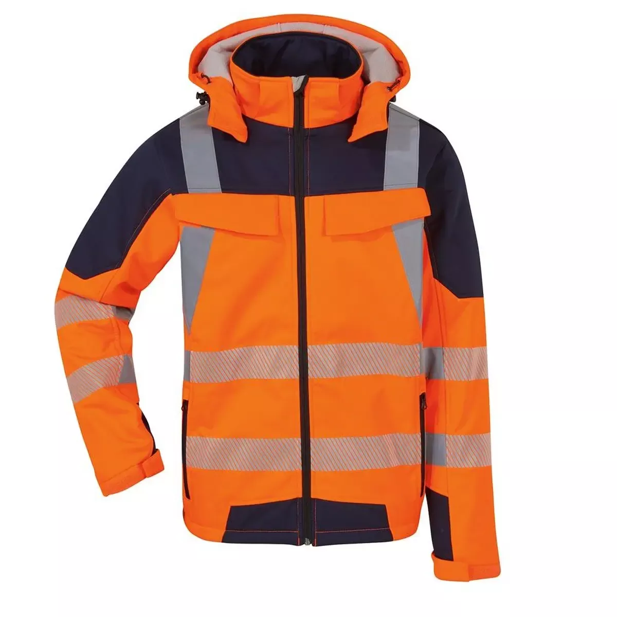 Warnschutz-Softshell-Jacke, Farbe leuchtorange/marine, Gr. 2XL Extrem dehnbar und atmungsaktiv