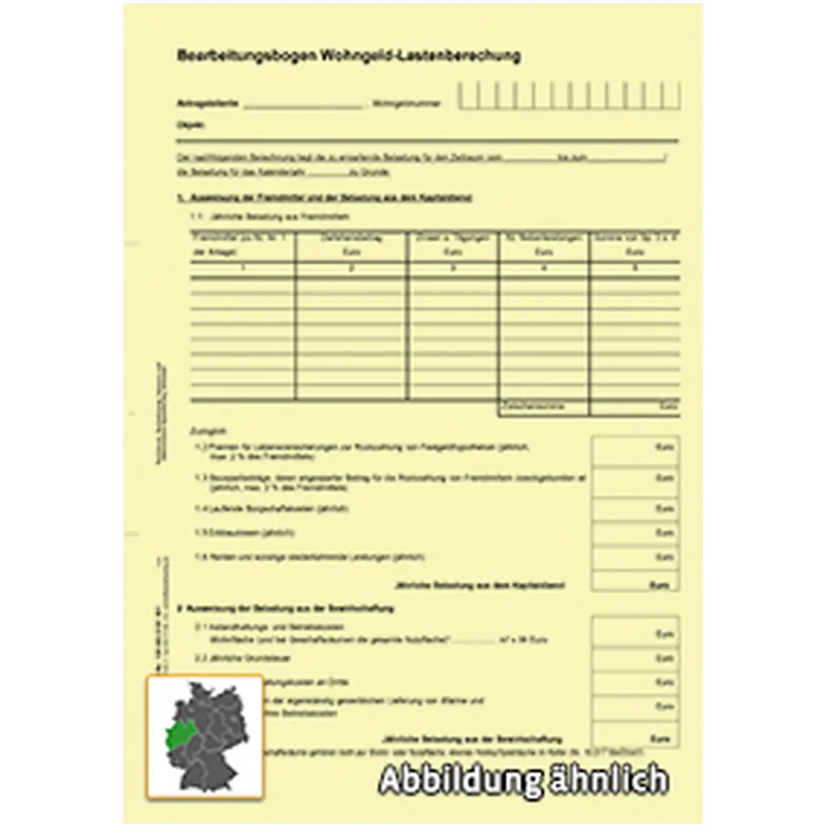Formulare und Vordrucke Wohngeld - Lastenberechnung, A4 gelb, 25 Stück für Bürobedarf