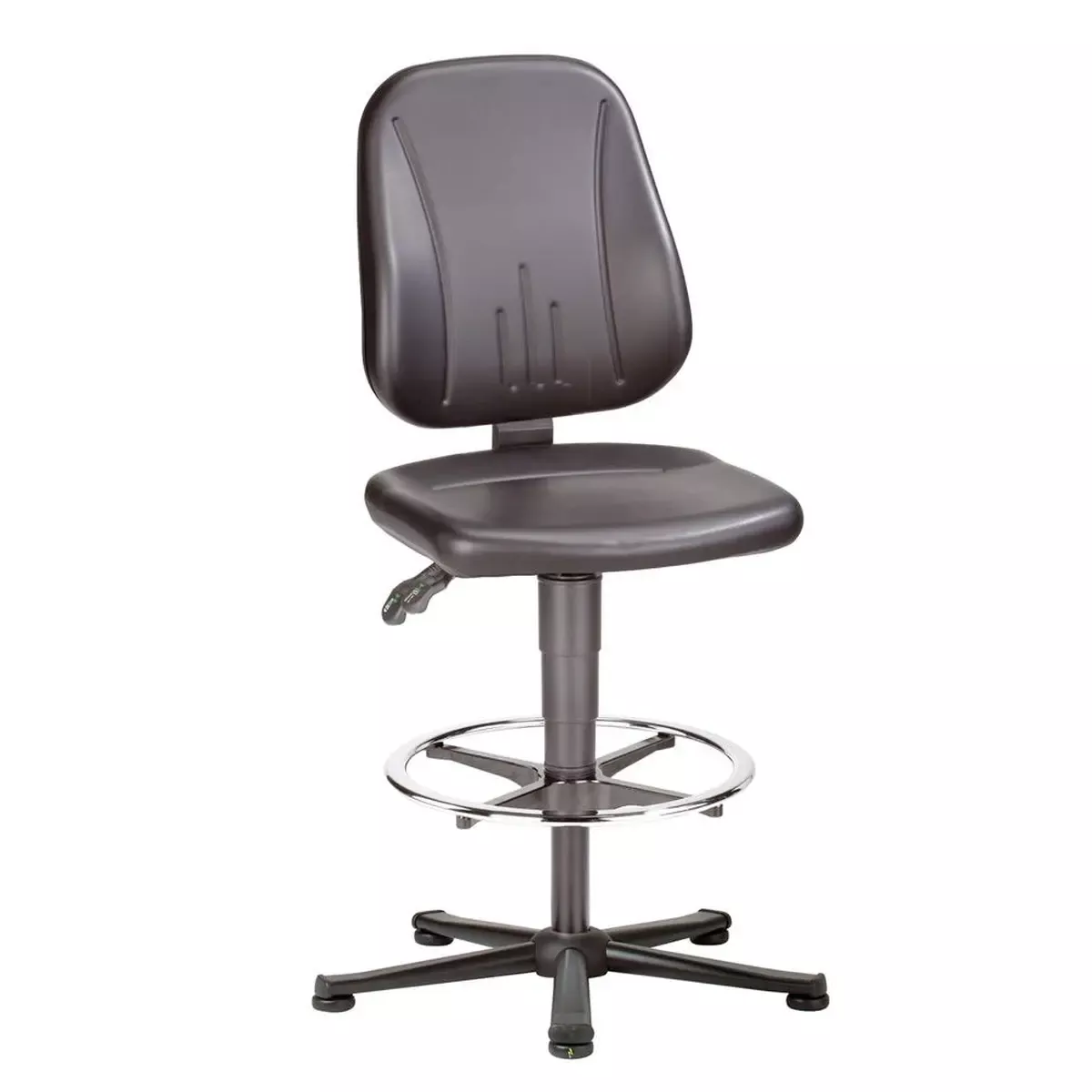 Büroaustattung ESD Arbeitsstuhl, Kunstleder schwarz, Gasfeder-Sitzverstellung 580-850 mm, Kunststoffgleiter u. Fußring für Bürobedarf