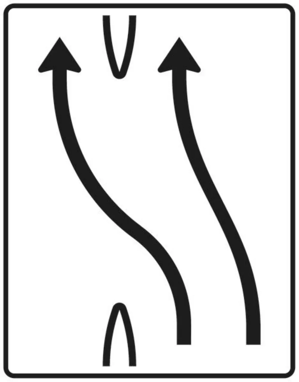 Verkehrszeichen 501-13 Überleitungstafel - ohne Gegenverkehr - zweistreifig nach links, ein Fahrstreifen übergeleitet - 1600x1250 Alform RA2