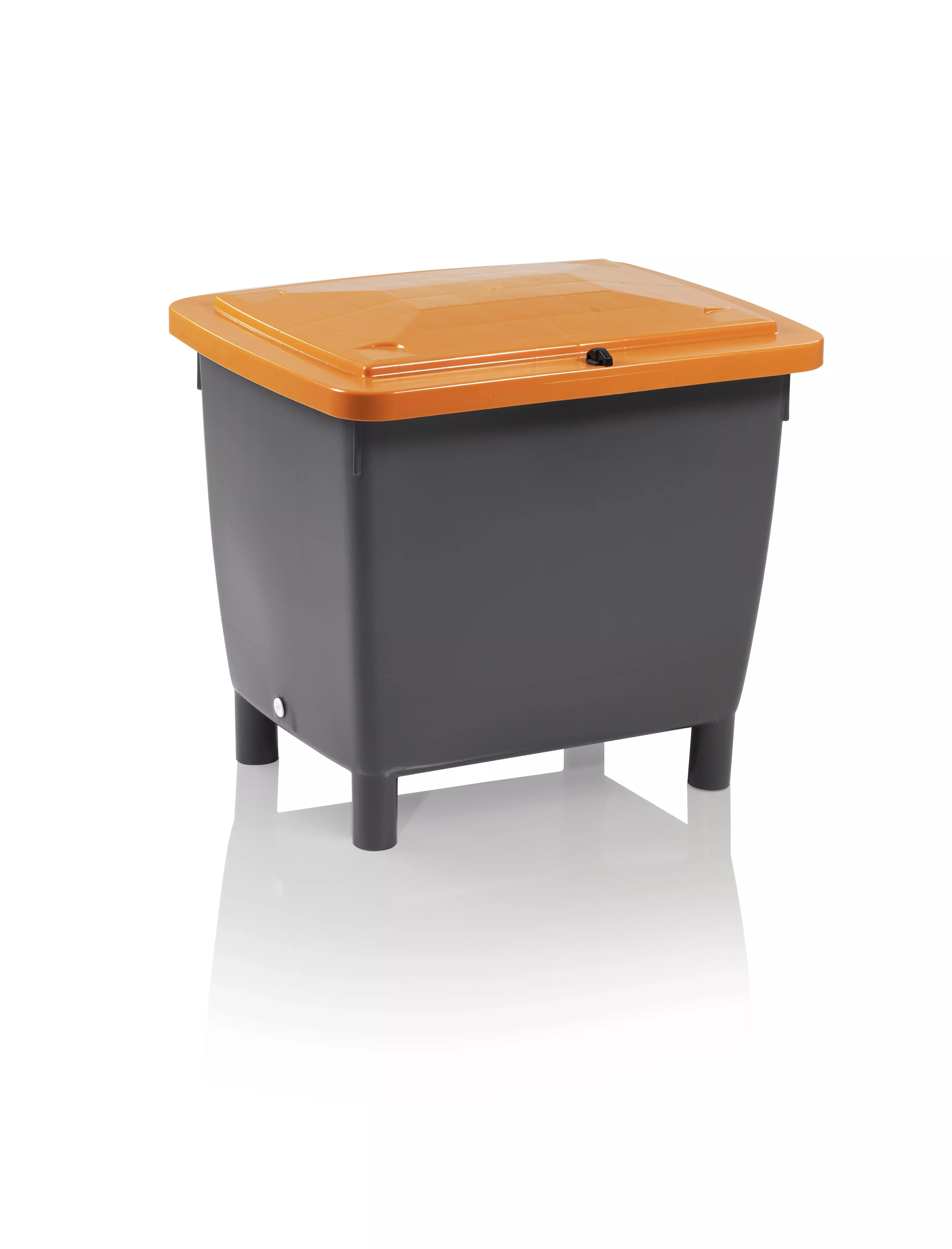 Streugutbehälter, HDPE grau/orange 210 Liter, vorgebohrt für Scharniere mit verzinkten Leisten -- VE 5 St.