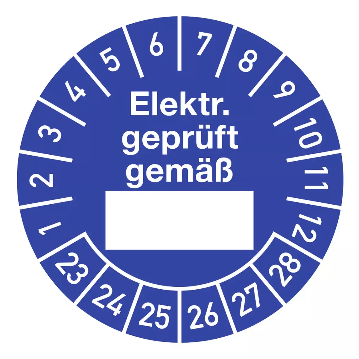 Hinweisschilder Prüfplakette Elektr. geprüft gemäß 2023-2028, Dokumentenfolie,Ø 30 mm, 10 St. Bo. für Warnen und hinweisen