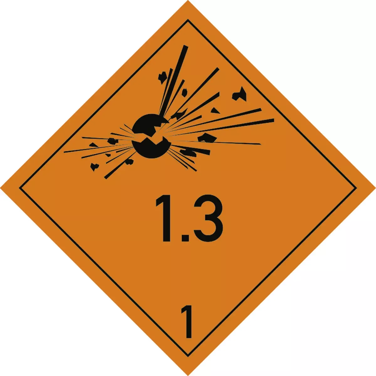 Hinweisschilder Gefahrzettel Klasse 1 - Unterklasse 1.3, Folie, 50x50 mm für Warnen und hinweisen