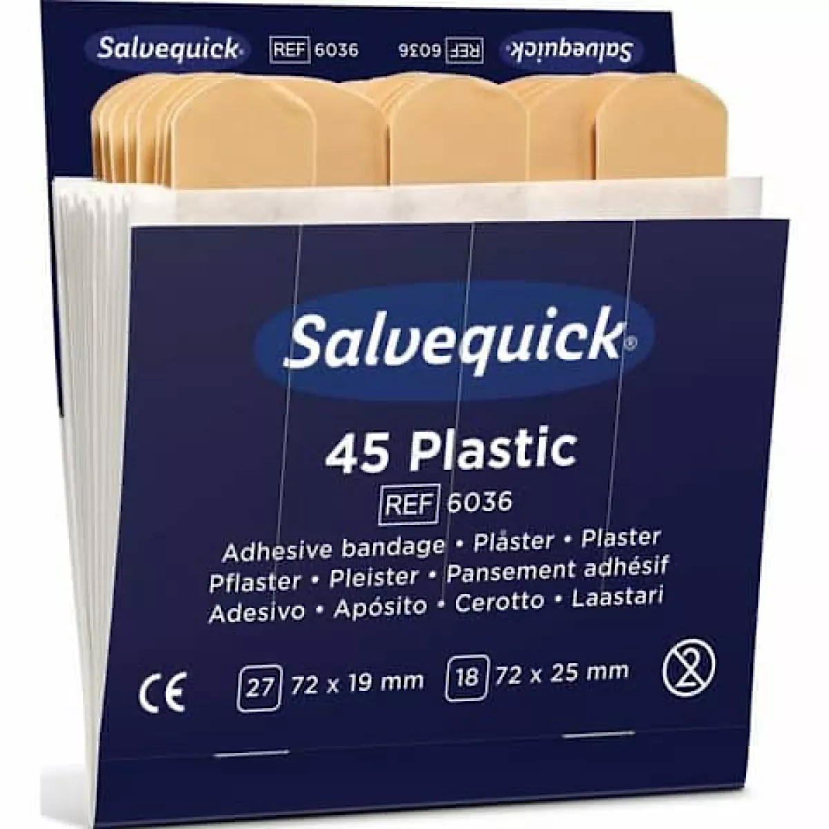Salvequick Pflasterspender Refill-Einsatz 6036 mit 6 x 45 St. Wasserabweisende und luftdurchlässige Pflaster